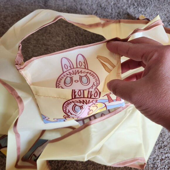 Labubu Yellow Foldable Reusable Shopping Bag with Small Pouch – Nylon - Picture 6 of 12